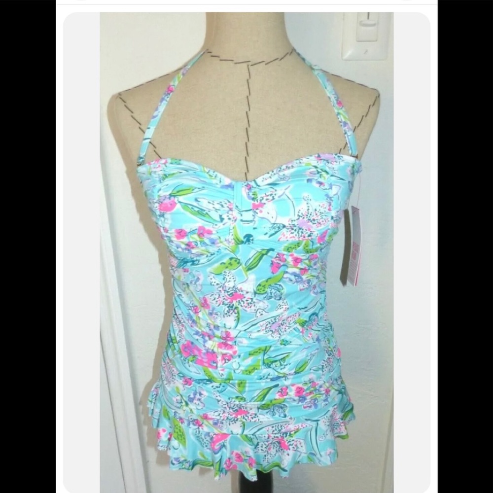 Lilly Pulitzer Carmen ruffed tankini top Bali blue NWT size 8